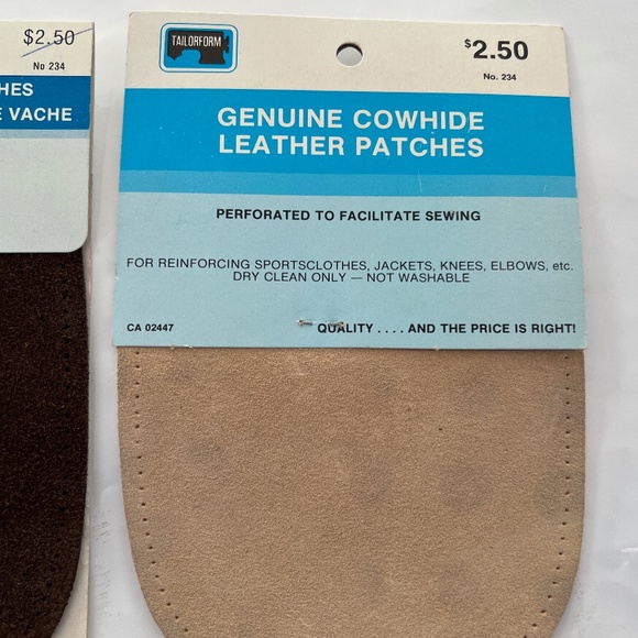 3 Pkgs Leather Sew-On Patches Genuine Cowhide 2 Tan & 4 Brown Perforated Vintage - Picture 4 of 4